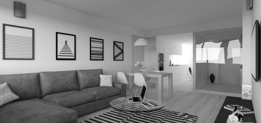 Salon Estilo contemporaneo Color blanco, gris, gris  diseñado por Luis Sanchez Olivares | Arquitecto 