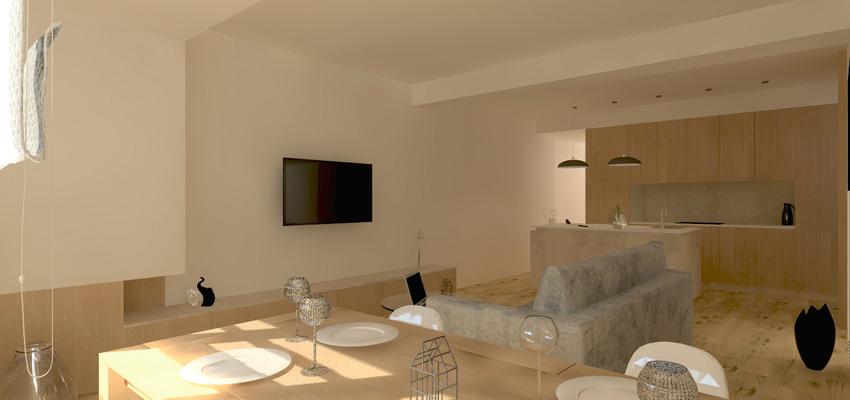 Comedor, Cocina, Salon Estilo contemporaneo Color beige, gris, bronce  diseñado por Luis Sanchez Olivares | Arquitecto 