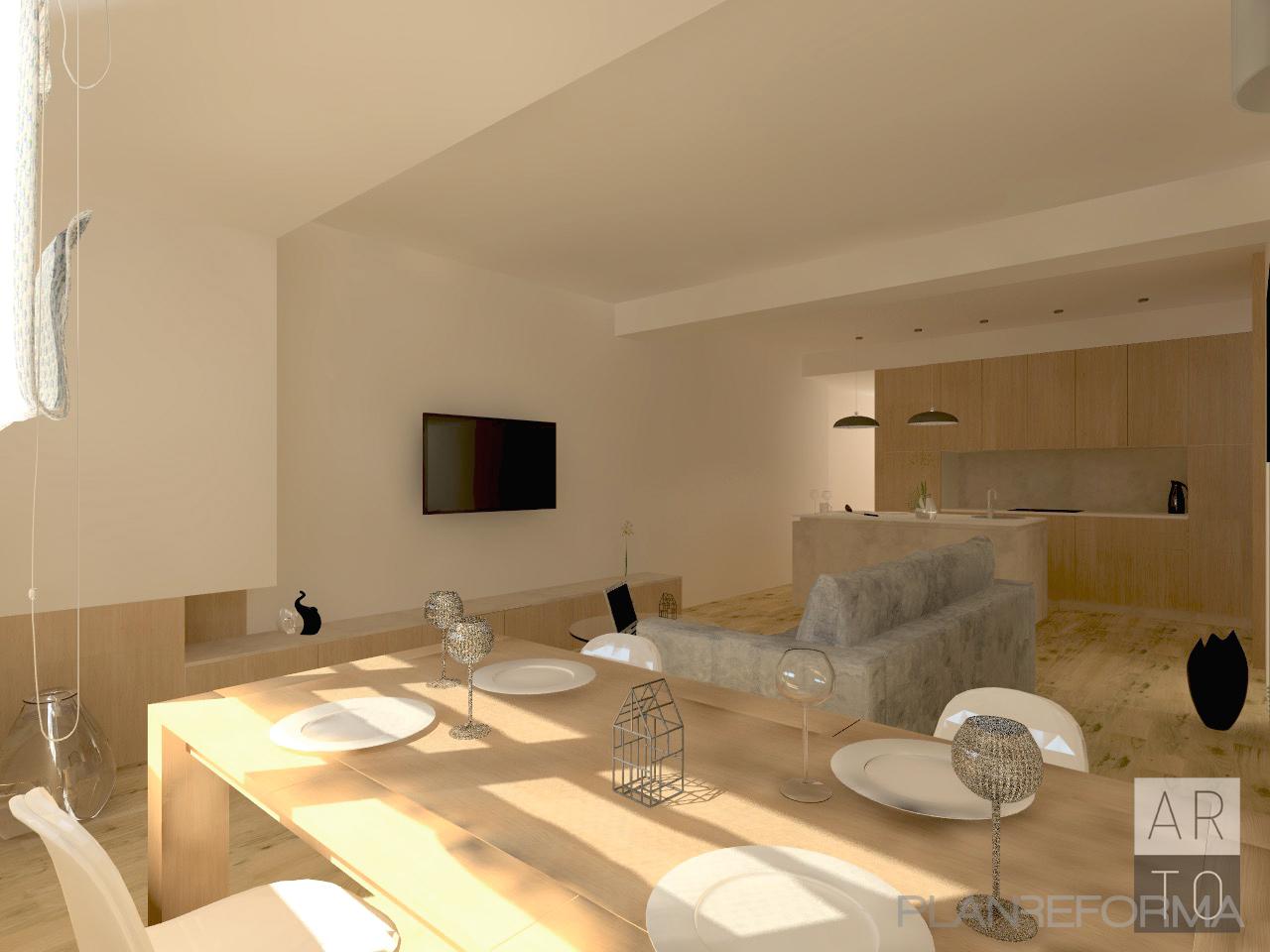 Comedor, Cocina, Salon Estilo contemporaneo Color beige, gris, bronce  diseñado por Luis Sanchez Olivares | Arquitecto 