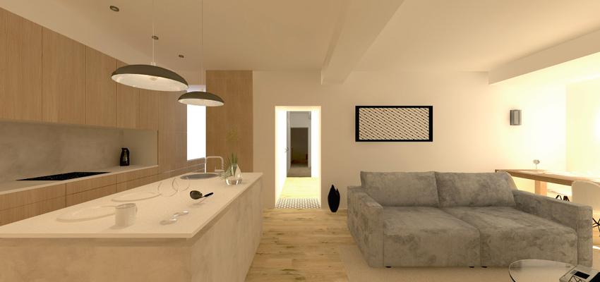 Comedor, Cocina, Salon Estilo contemporaneo Color beige, gris, bronce  diseñado por Luis Sanchez Olivares | Arquitecto 