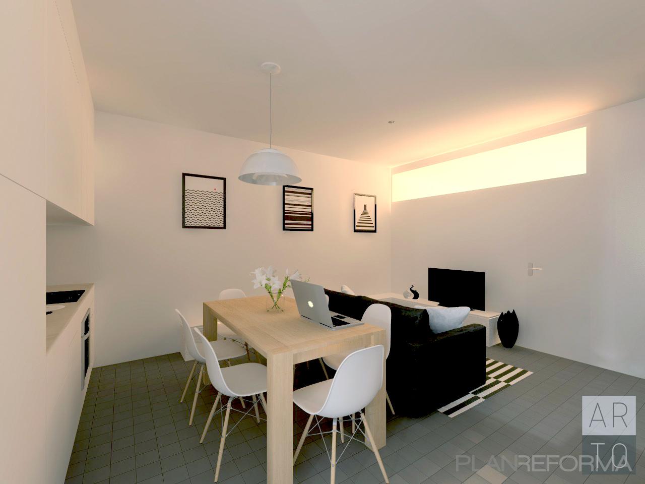 Cocina, Salon Estilo contemporaneo Color gris, gris, negro  diseñado por Luis Sanchez Olivares | Arquitecto 