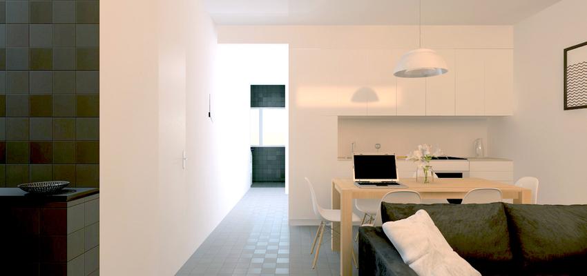 Vestibulo, Cocina, Salon Estilo contemporaneo Color blanco, gris, gris  diseñado por Luis Sanchez Olivares | Arquitecto 