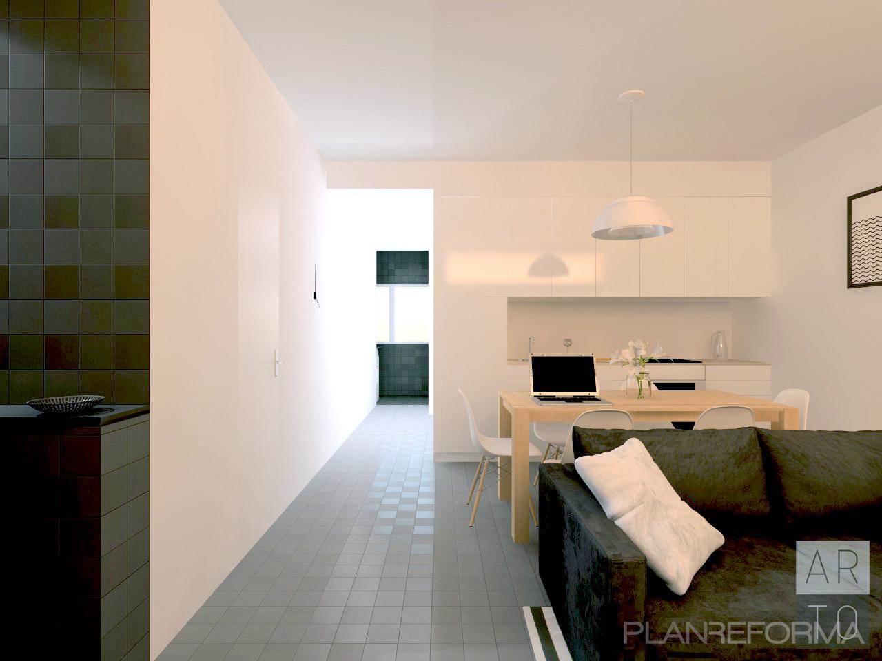 Vestibulo, Cocina, Salon Estilo contemporaneo Color blanco, gris, gris  diseñado por Luis Sanchez Olivares | Arquitecto 