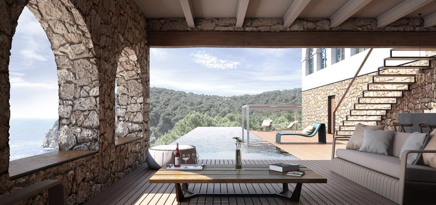 Terraza, Piscina, Porche Estilo mediterraneo Color marron, beige, plateado  diseñado por Puzzle · Urbano | Gremio | Copyright PROYECTOS P·U