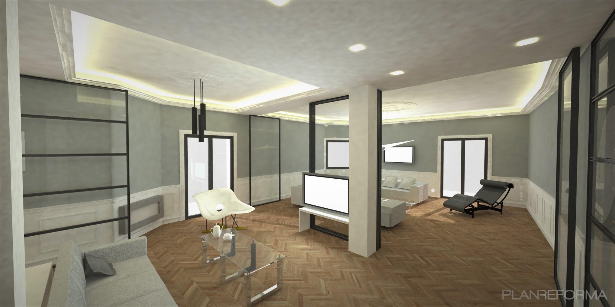 Comedor, Sala de la TV, Pasillo Estilo clasico Color blanco, gris, negro  diseñado por Marce Rodriguez | Arquitecto 