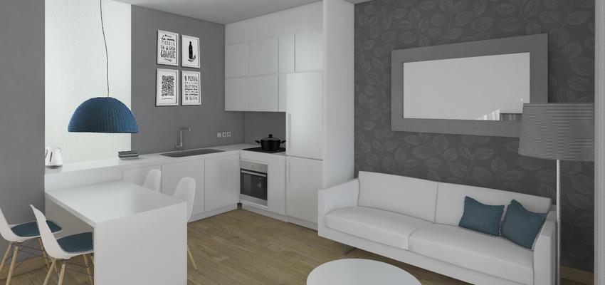 Comedor, Cocina, Salon Estilo moderno Color azul oscuro, marron, blanco  diseñado por Cristina | Arquitecto | Copyright Autora y propietaria