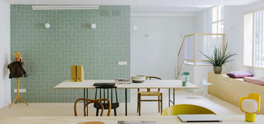 Oficina Estilo moderno Color azul cielo, beige, blanco  diseñado por Nimú, equipo de diseño | Interiorista 