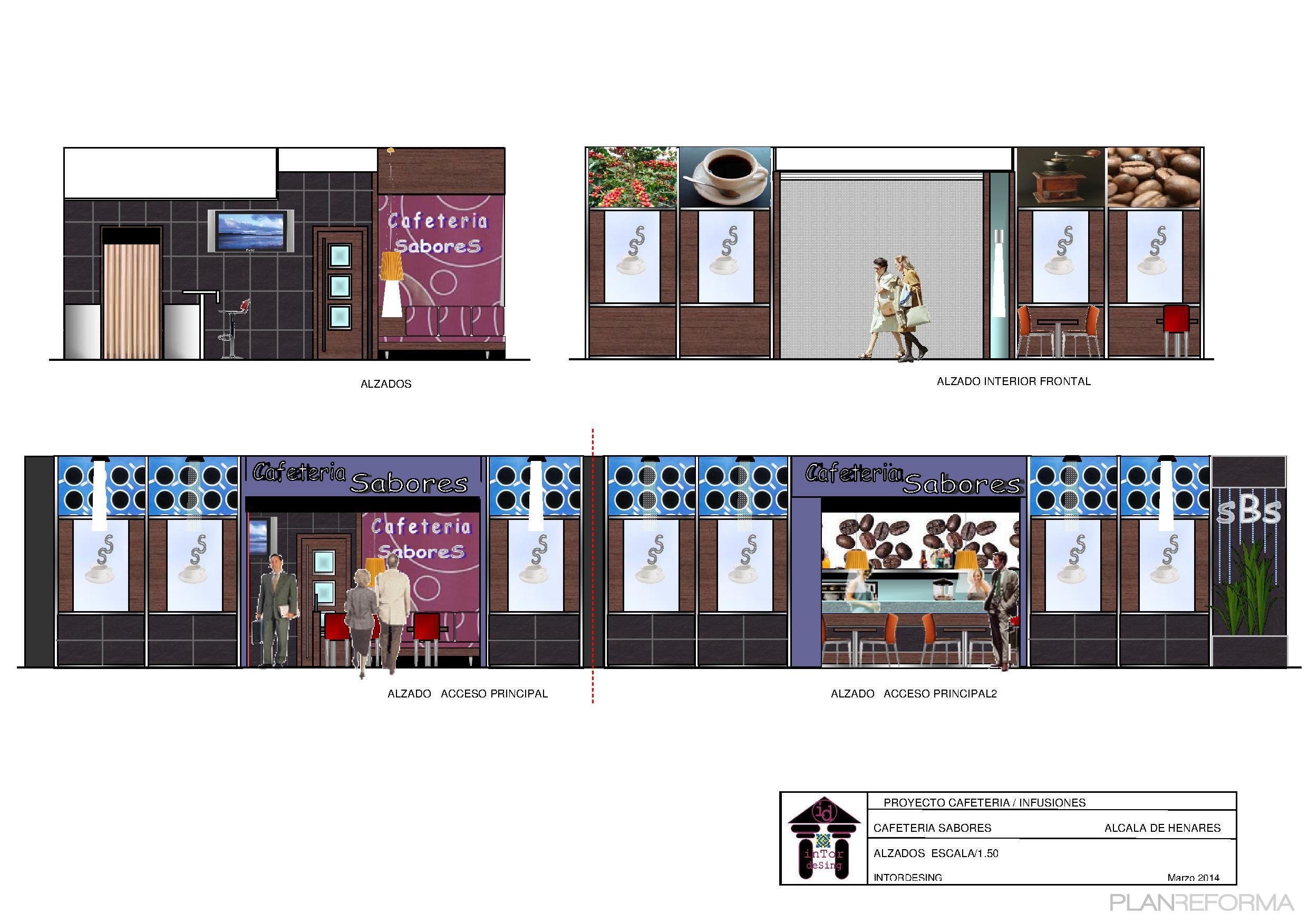 Cafeteria Estilo moderno Color rojo, azul oscuro, negro  diseñado por INTORDESING ARQUITECTURA INTERIORISMO | Interiorista 