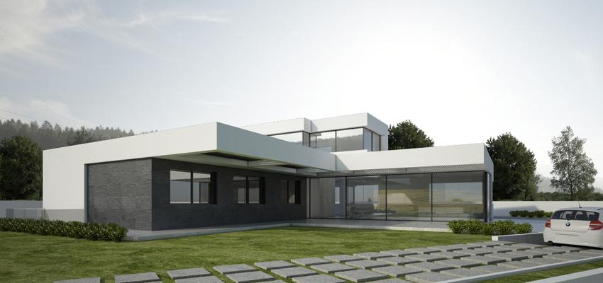 Exterior style moderno color marron, blanco, gris  diseñado por ISRAEL DE BUNES ALONSO | Interiorista | Copyright PROYECTOS DIAZ