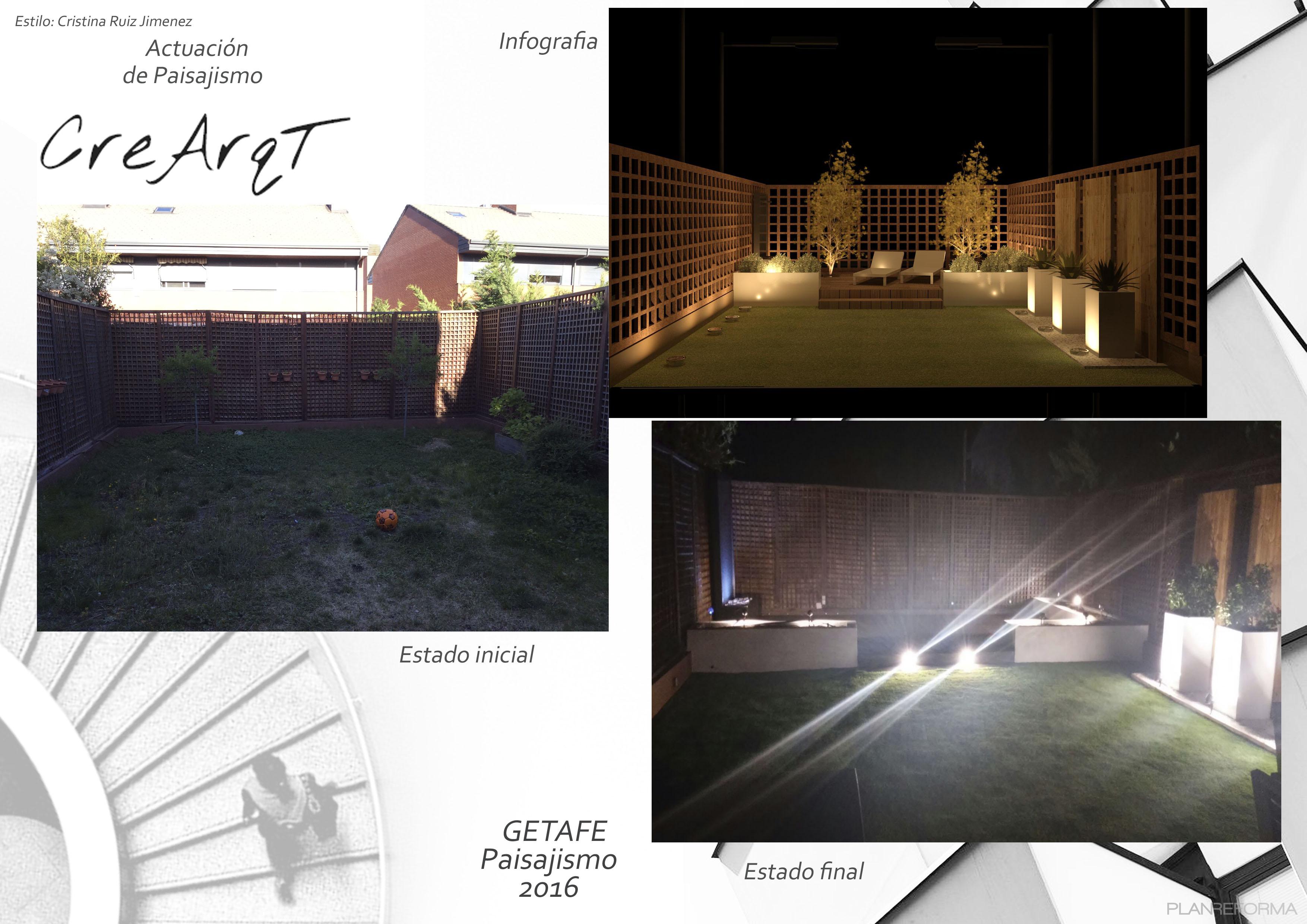 Exterior Estilo moderno Color verde, marron, negro  diseñado por CRISTINA RUIZ JIMENEZ | Arquitecto Técnico | Copyright Actuación en jardín