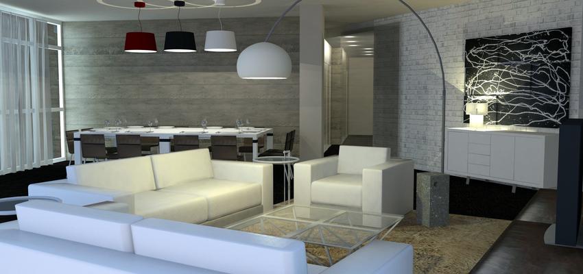 Salon Estilo moderno Color marron, beige, blanco, gris  diseñado por Villarreal Aquitectos | Arquitecto 