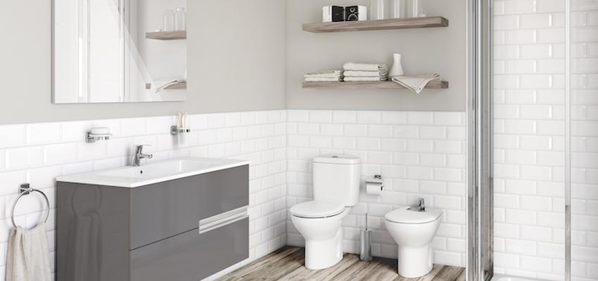 Baño Estilo moderno Color blanco, gris, gris  diseñado por Lucrum Gaudium Reformas Integrales | Gremio | Copyright Lucrum