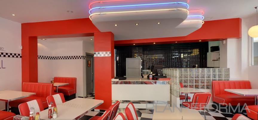 Salon, Restaurante style vintage color rojo, blanco  diseñado por NURIA POVEDA QUESADA | Interiorista | Copyright propietario Emilia del restaurante