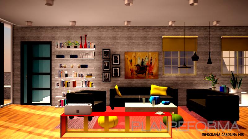 Salon Estilo contemporaneo Color rojo, marron, marron, gris  diseñado por sustentARQ | Arquitecto 