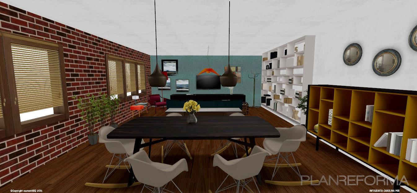 Salon Estilo contemporaneo Color turquesa, marron, marron, blanco  diseñado por sustentARQ | Arquitecto 