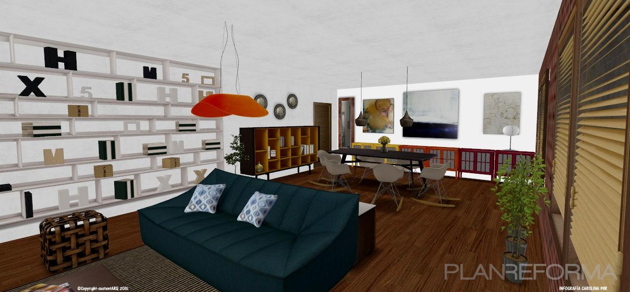 Salon Estilo contemporaneo Color marron, marron, blanco, gris  diseñado por sustentARQ | Arquitecto 