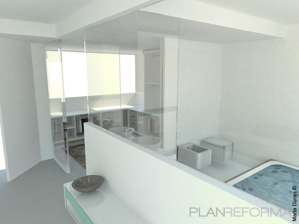 Baño, Dormitorio, Vestidor style contemporaneo color marron, blanco, gris  diseñado por martaduran | Interiorista 