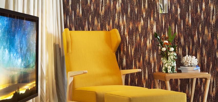 Dormitorio, Salon, Hotel Estilo vintage Color amarillo, marron, marron, blanco  diseñado por ARTEFACTUM | Interiorista | Copyright Manuel Núñez 
