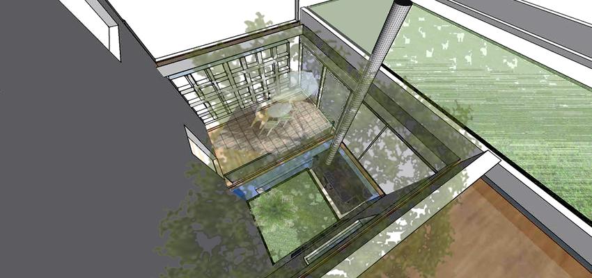 Vestibulo, Terraza, Jardin style contemporaneo color verde, blanco, gris  diseñado por THEHALLSTUDIO | Arquitecto Técnico | Copyright thehallstudio