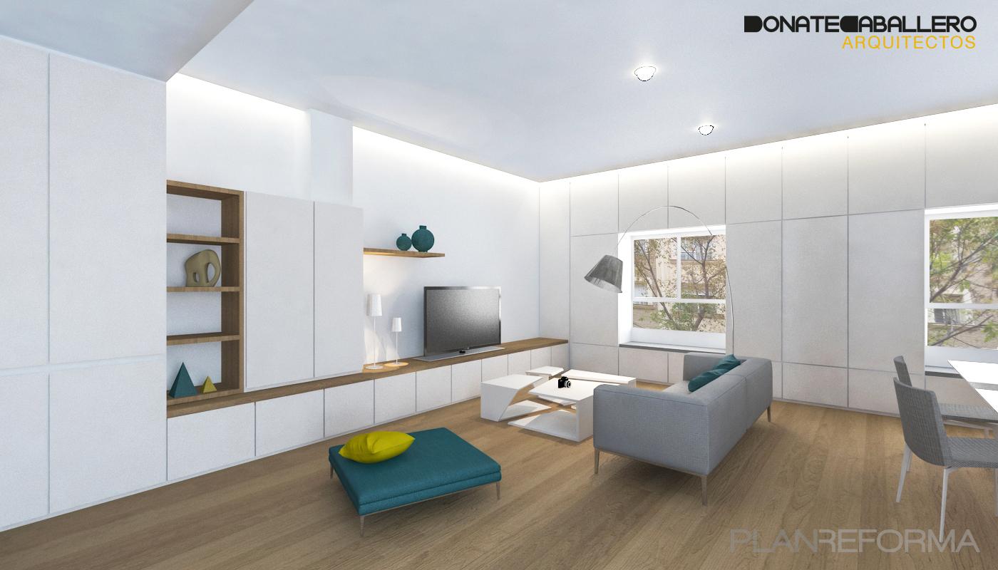 Salon Estilo moderno Color turquesa, blanco, gris, gris  diseñado por DonateCaballero Arquitectos | Arquitecto 