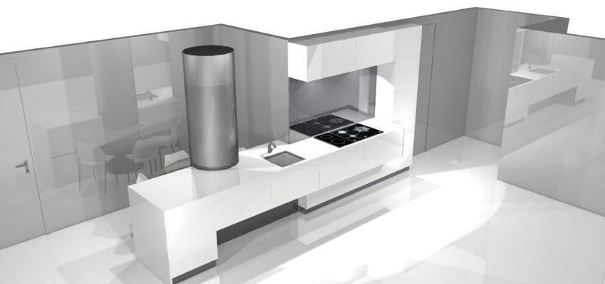 Cocina Estilo moderno Color blanco, gris  diseñado por lola rodriguez | Gremio | Copyright Render propio de cocina moderna. instalació en Madrid