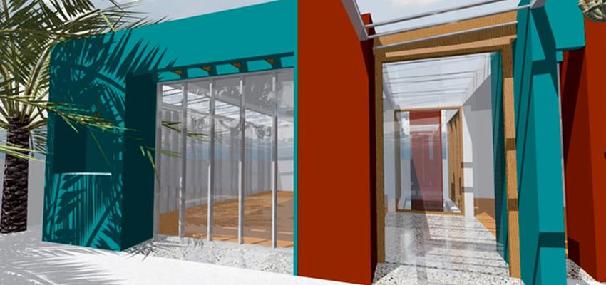 Terraza, Porche, Jardin Estilo moderno Color rojo, azul oscuro, gris  diseñado por Studi Status Arquitectura i Disseny | Arquitecto | Copyright Soy propietario