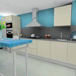 Cocina style contemporaneo color turquesa, beige, blanco, gris, gris