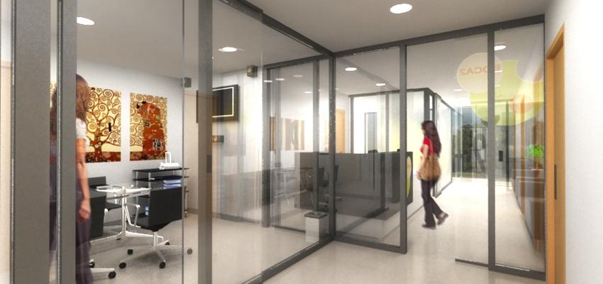 Recibidor, Pasillo, Oficina style vanguardista color beige, blanco, gris  diseñado por Delsur Arquitectos | Arquitecto | Copyright Si