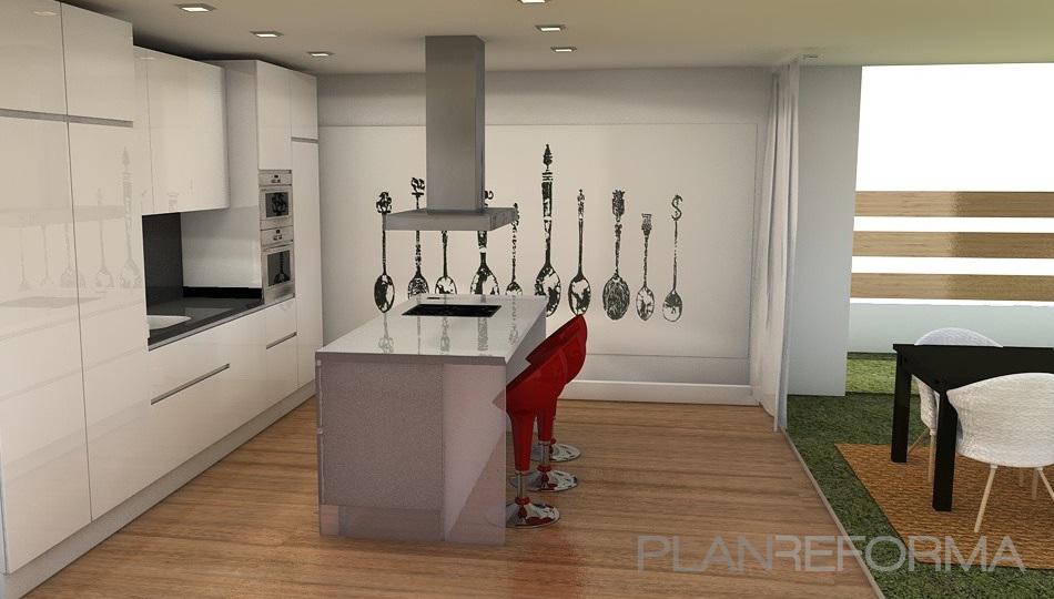 Comedor, Cocina, Salon style contemporaneo color rojo, marron, blanco, bronce  diseñado por refor+ | Arquitecto 