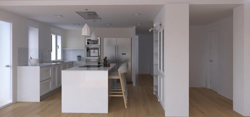 Comedor, Cocina, Salon Estilo vintage Color marron, blanco, plateado  diseñado por ARQUIVOLTA | Arquitecto Técnico | Copyright Imagen de Arquivolta