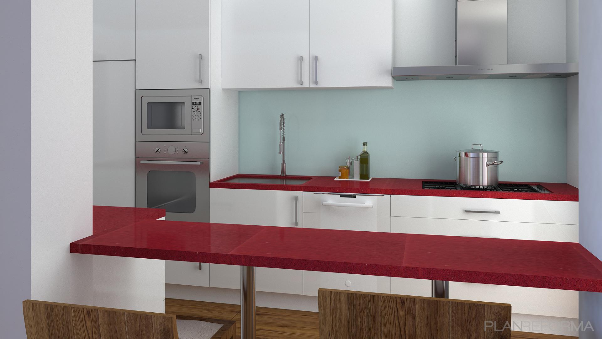 Comedor, Cocina, Salon Estilo moderno Color rojo, marron, blanco  diseñado por ARQUIVOLTA | Arquitecto Técnico | Copyright Imagen de Arquivolta
