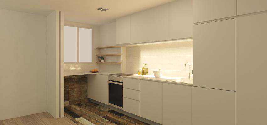 Comedor, Cocina, Salon Estilo moderno Color marron, blanco, gris  diseñado por ARQUIVOLTA | Arquitecto Técnico | Copyright Arquivolta Sant Cugat SL