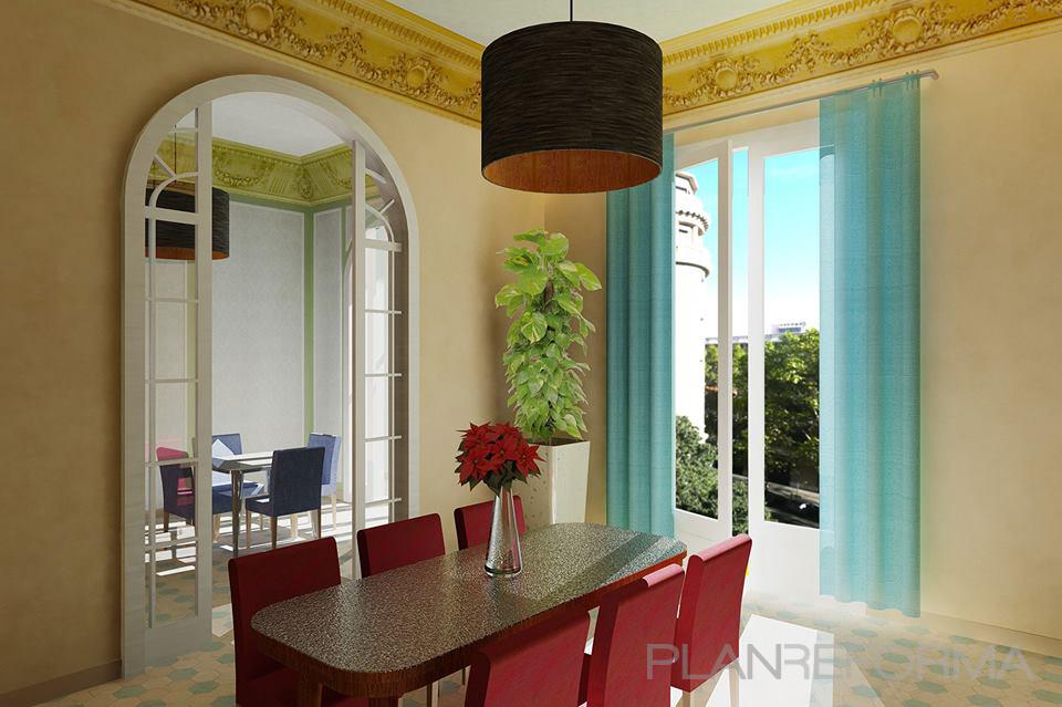 Salon Estilo clasico Color rojo, marron, turquesa, azul cielo, beige, blanco, negro  diseñado por REFORMAS BARCELONA GRUPO TECNICO .SL | Gremio 
