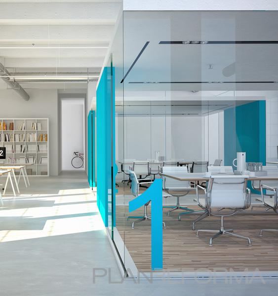 Oficina style vanguardista color turquesa, azul, azul  diseñado por Rosa Roselló | Interiorista | Copyright Desarrollo e identificación de la marca diseño y estudio de la distribución en general del espacio.