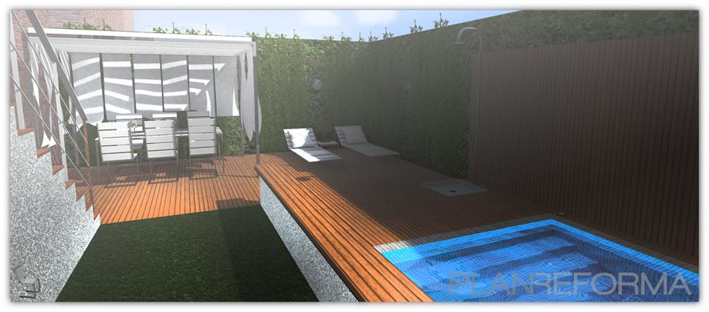 Terraza, Piscina, Exterior style moderno color verde, turquesa, marron, gris  diseñado por [ interitect ] | Interiorista | Copyright Rubén Couso