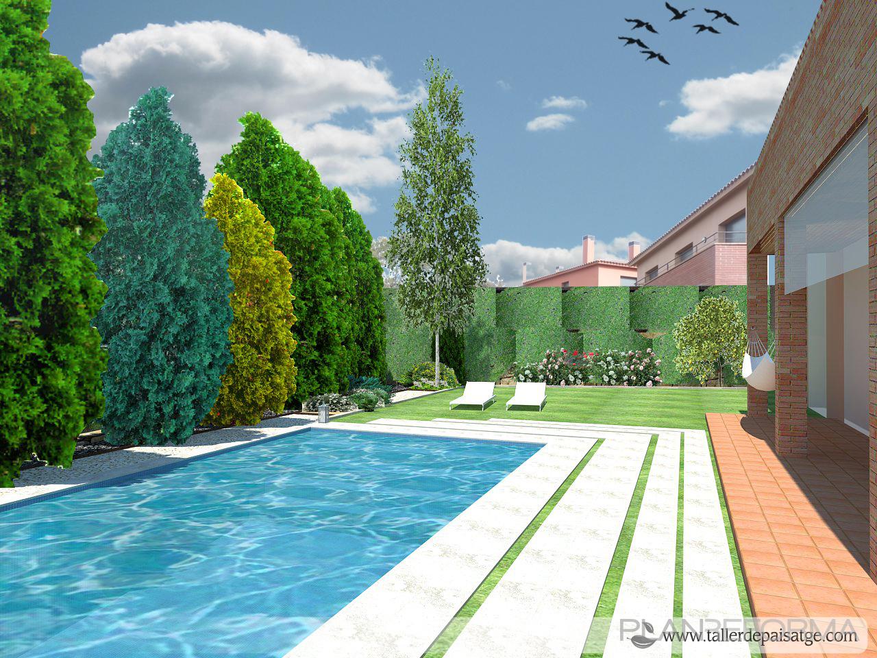 Estudio, Piscina, Jardin Estilo contemporaneo Color verde, turquesa, blanco  diseñado por Eva Vidal Mateu - Taller de Paisatge | Paisajista | Copyright www.tallerdepaisatge.com