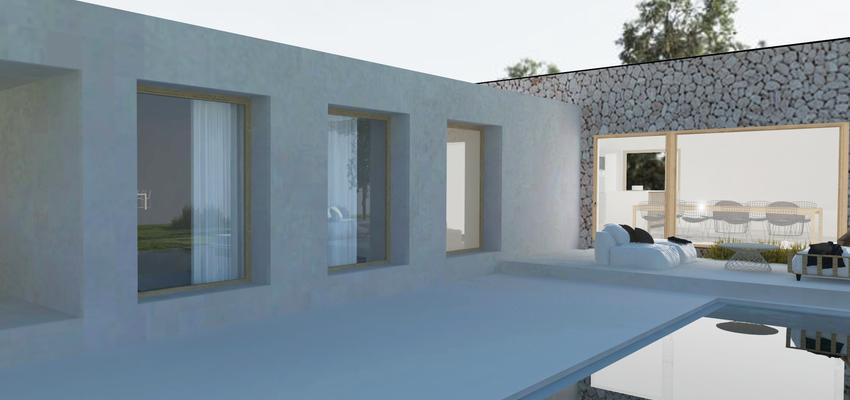 Exterior Estilo mediterraneo Color beige, marron, gris  diseñado por rebeca guardiola | Arquitecto | Copyright rebeca guardiola