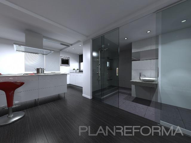 Baño, Estudio, Cocina style contemporaneo color rojo, marron, blanco, gris  diseñado por dpvdisseny  | Interiorista | Copyright dpvdisseny.com