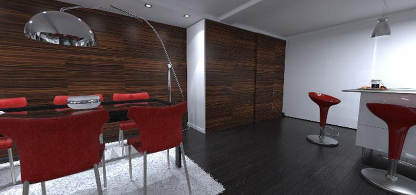Comedor, Cocina, Salon style contemporaneo color rojo, negro, plateado  diseñado por dpvdisseny  | Interiorista | Copyright dpvdisseny.com