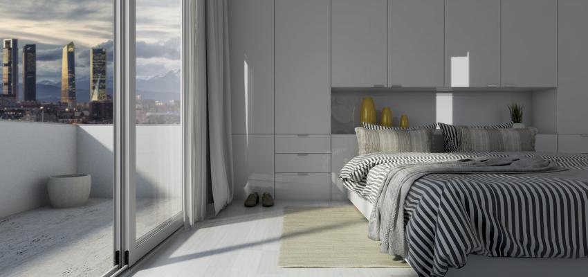 Dormitorio, Balcon Estilo contemporaneo Color ocre  diseñado por IROKO | Arquitectura, interiorismo y diseño | Arquitecto Técnico 