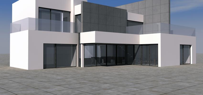 Exterior style moderno color blanco, gris, negro  diseñado por Miguel Angel Puchades | Arquitecto 
