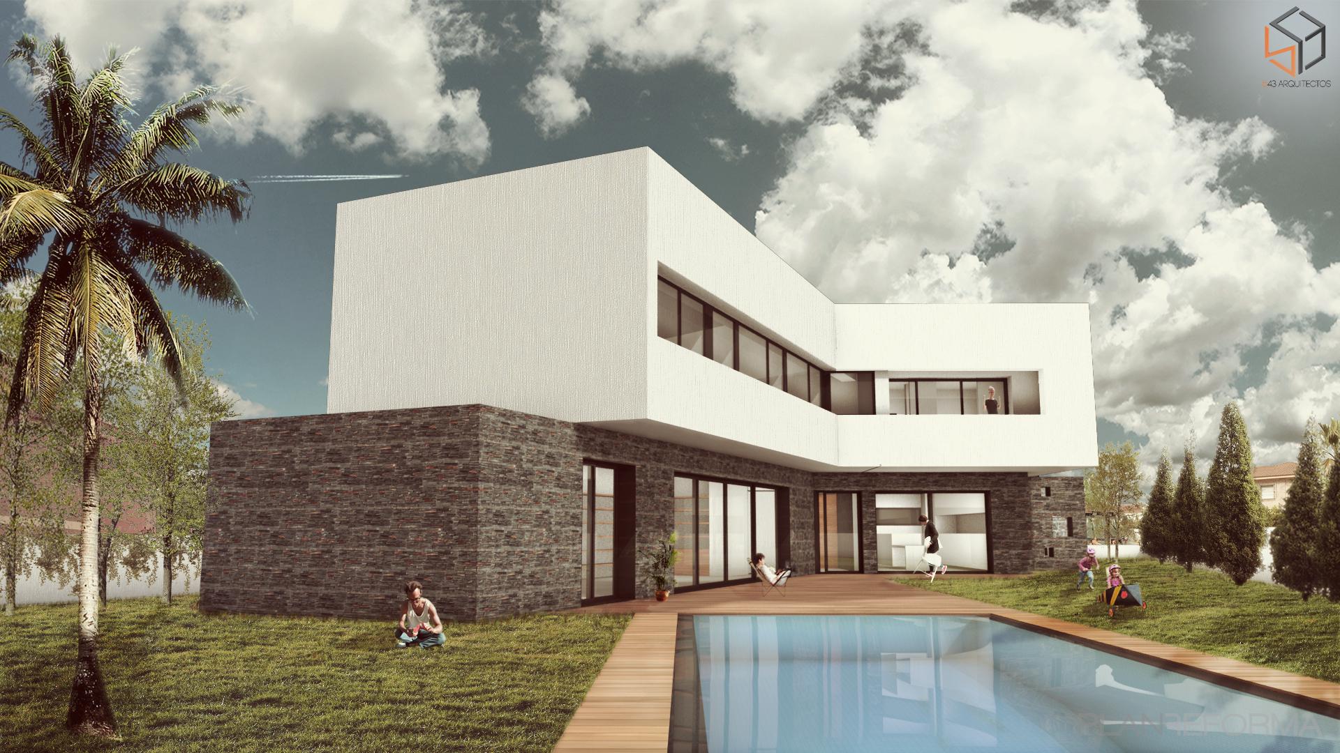 Piscina, Exterior, Jardin style moderno color ocre  diseñado por b43 arquitectos | Arquitecto 