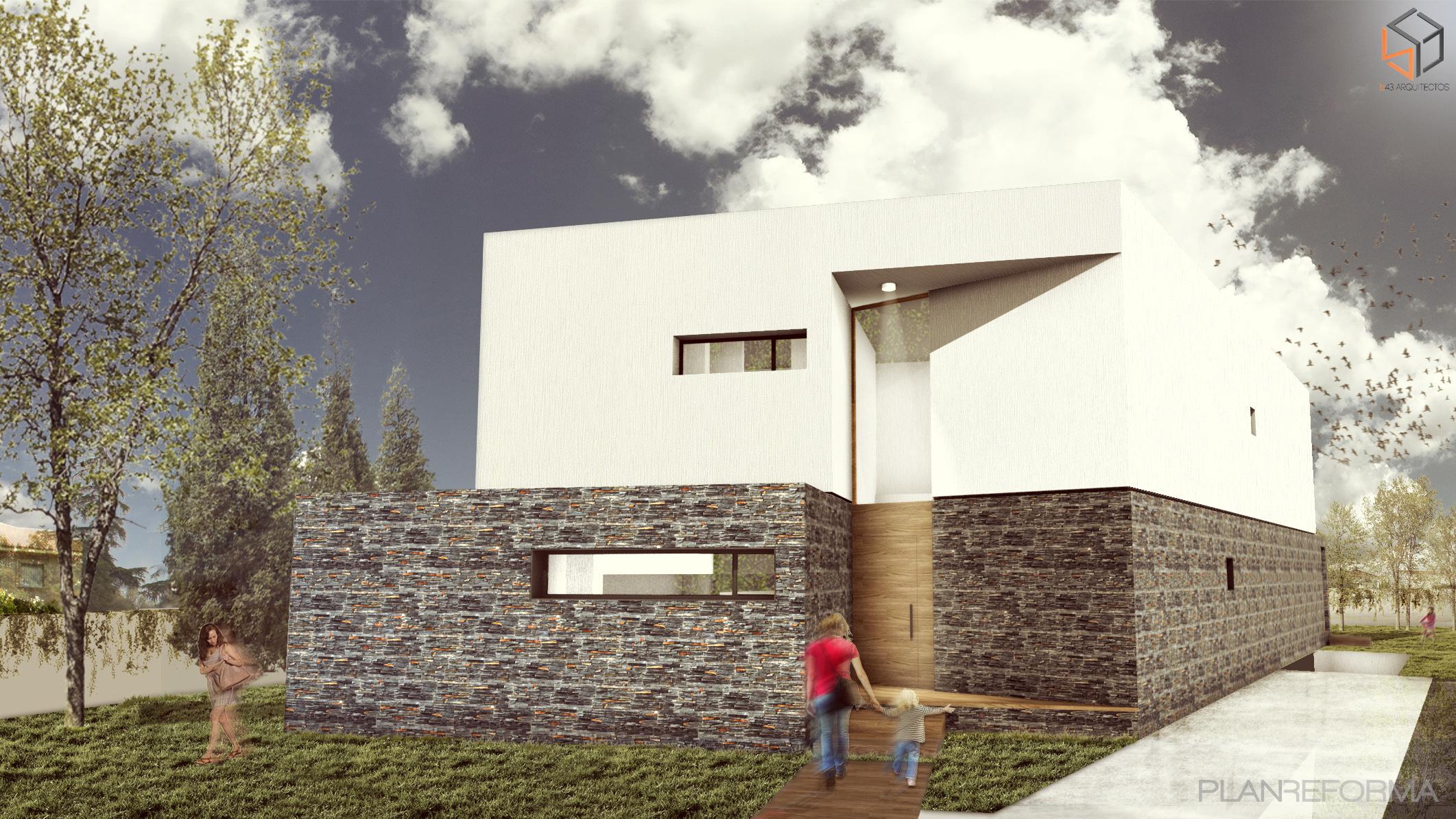 Recibidor, Vestibulo, Exterior style moderno color ocre  diseñado por b43 arquitectos | Arquitecto 