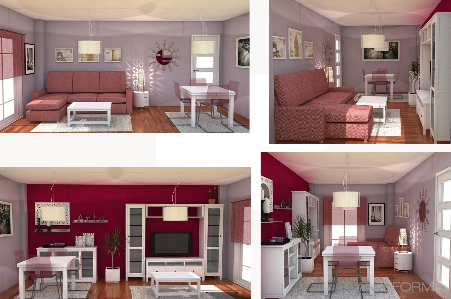 Salon style contemporaneo color azul, rosa, marron, blanco  diseñado por Arantxa Amor | Interiorista | Copyright Infografías de diseño propio
