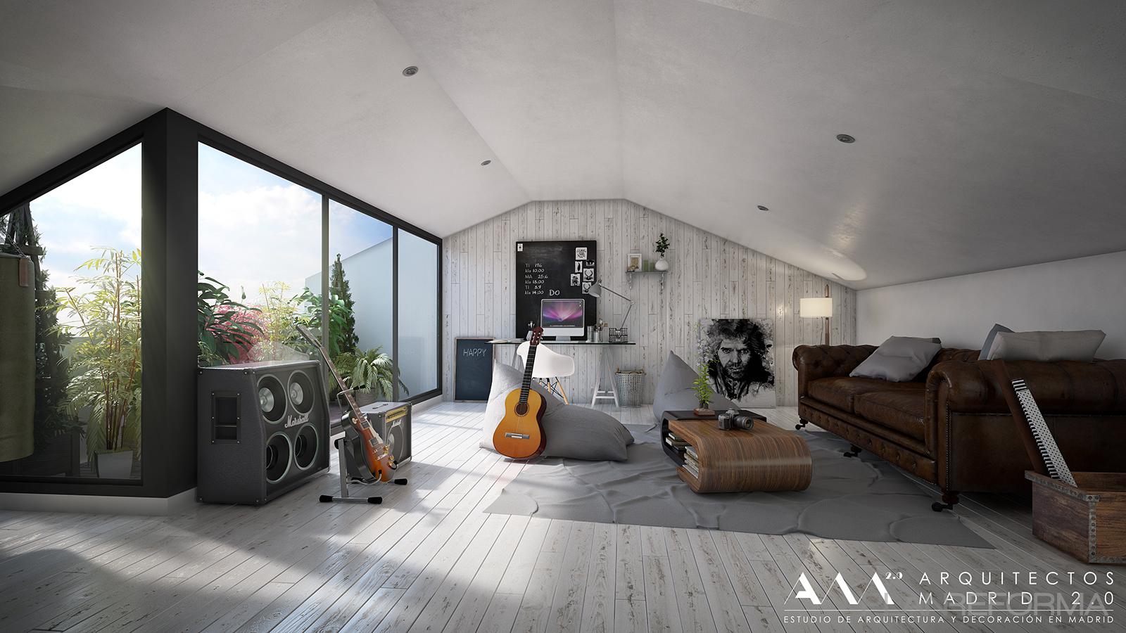 Estudio, Loft style moderno color marron, blanco, gris  diseñado por Arquitectos Madrid 2.0 | Arquitecto 