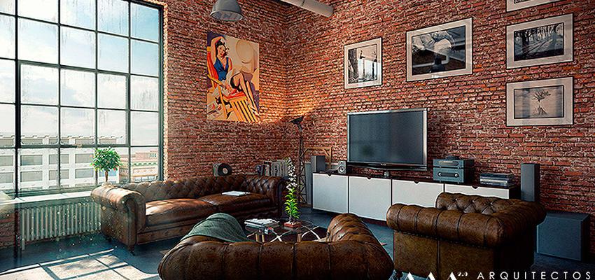 Loft style vintage color marron, marron, blanco, gris  diseñado por Arquitectos Madrid 2.0 | Arquitecto 