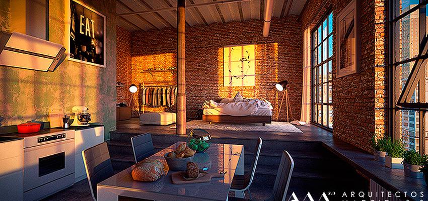 Loft style vintage color marron, marron, blanco, gris  diseñado por Arquitectos Madrid 2.0 | Arquitecto 