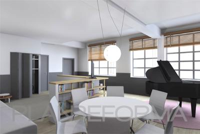 Dormitorio, Sala de la TV, Loft style contemporaneo color blanco, gris, negro  diseñado por e-perte | Interiorista | Copyright e-perte