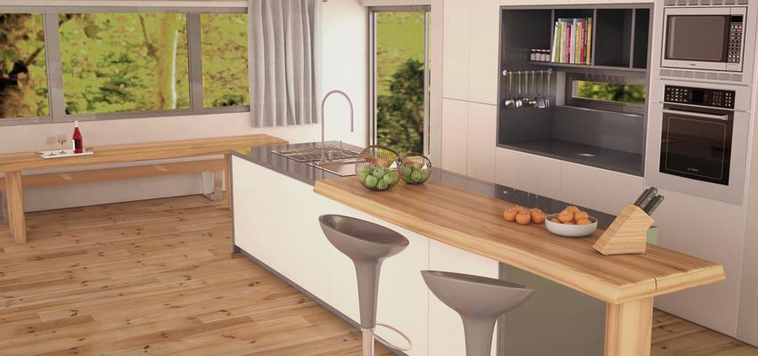 Cocina style moderno color marron, blanco, gris, gris  diseñado por SABADEC INTERIORES | Interiorista 