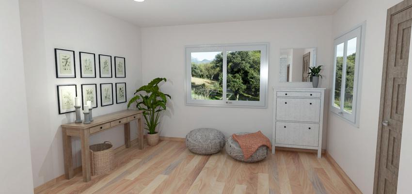 Recibidor Estilo moderno Color marron, verde, blanco  diseñado por Samuel Ferreiro | Gremio | Copyright Creado por Isabella Hincapie Zuleta (imagen 3D)